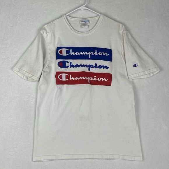 Vintage Champion Shirt Mens Medium White Logo Short Sleeve Crewneck Casual - Picture 1 of 14